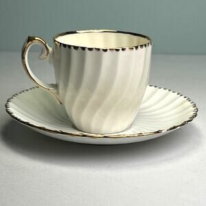 Vintage Gladstone Bone China Espresso Cup & Saucer Old Grecian Flute Gold Trim